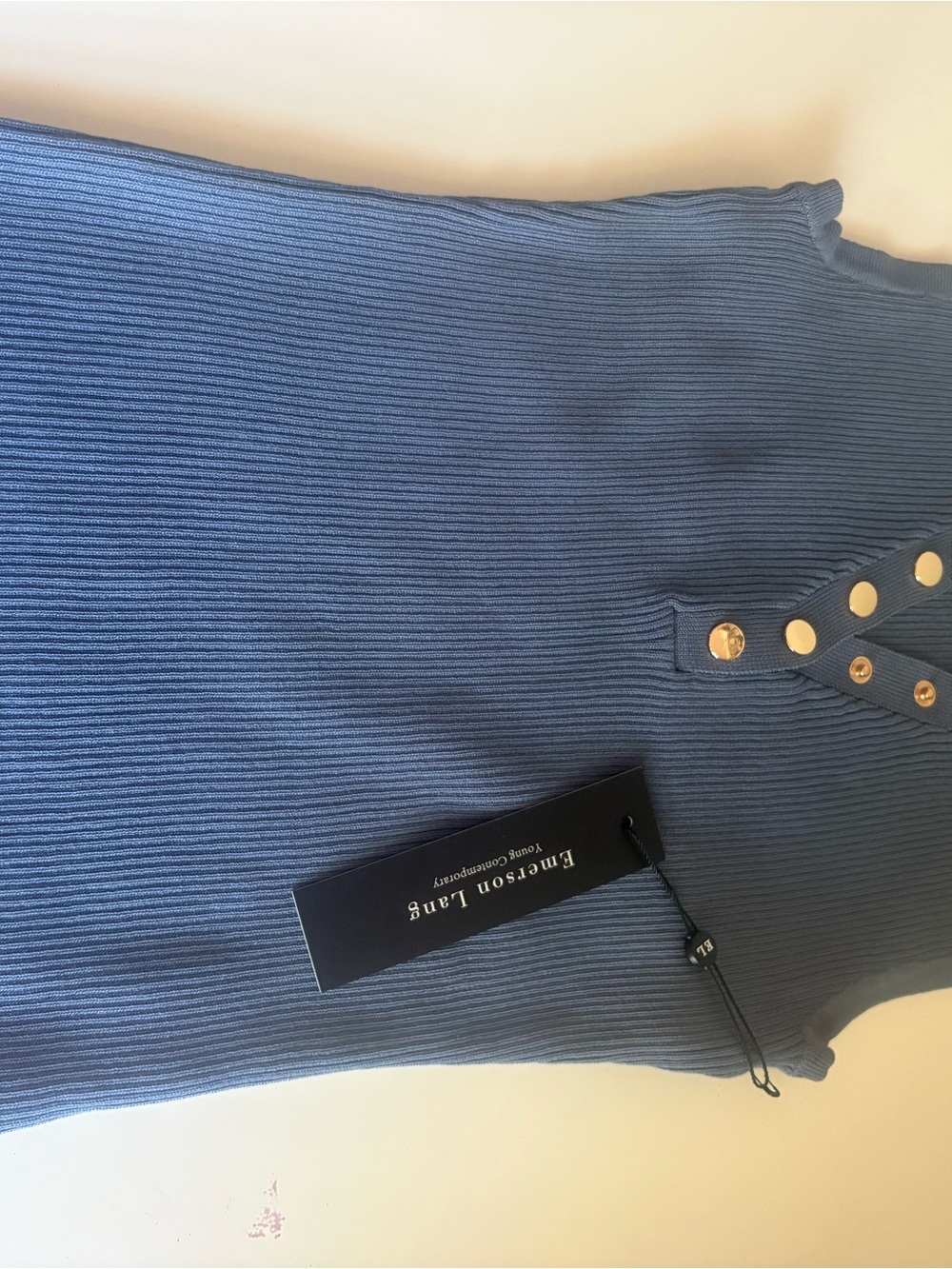 Emerson Lane Blue Ribbed Button-Front Women's Top
